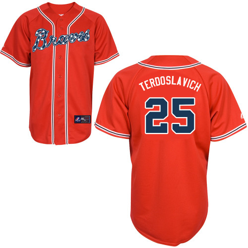 Joey Terdoslavich #25 mlb Jersey-Atlanta Braves Women's Authentic 2014 Red Baseball Jersey